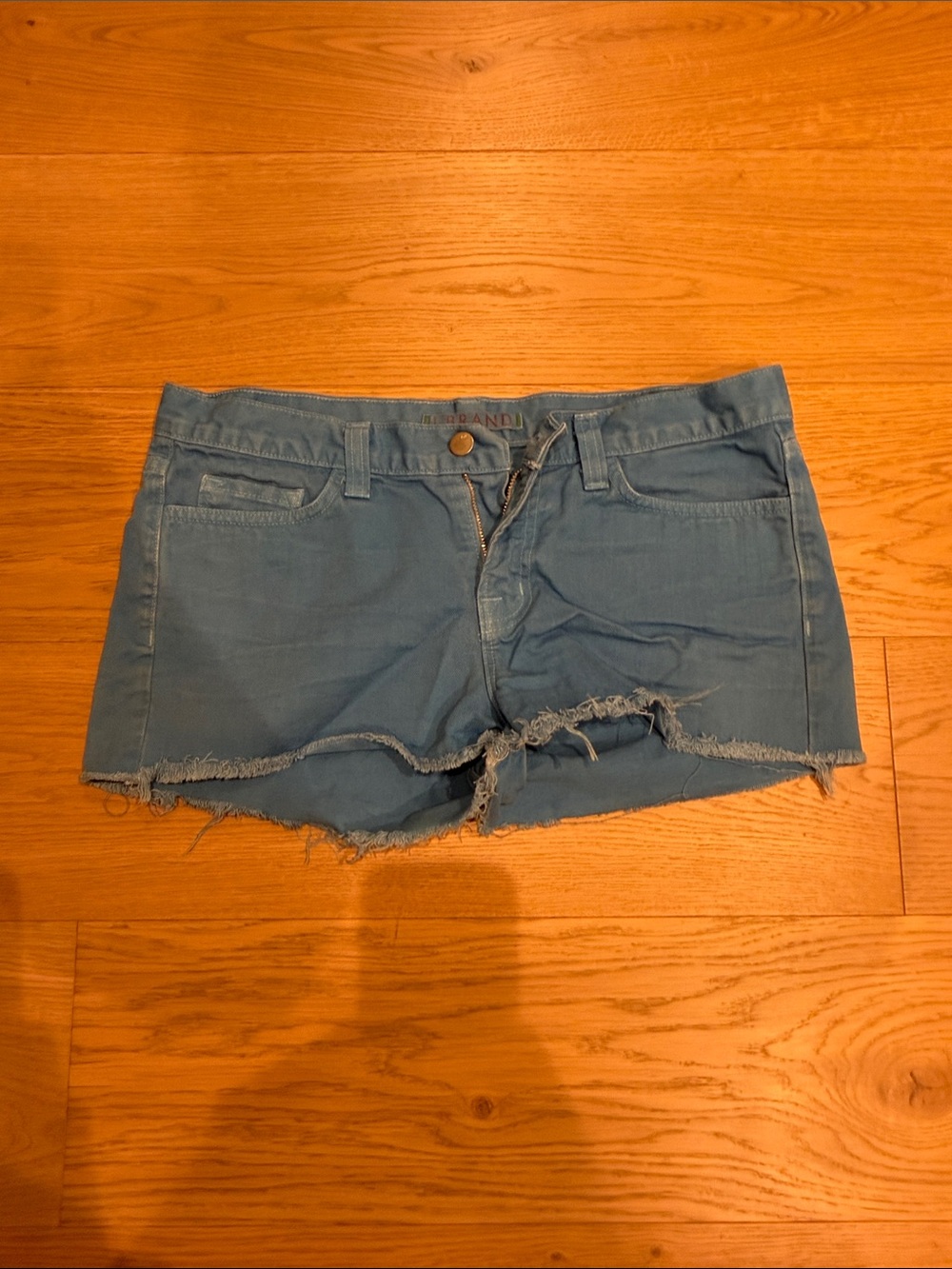 J Brand Blue Wash Frayed Hem Denim Shorts